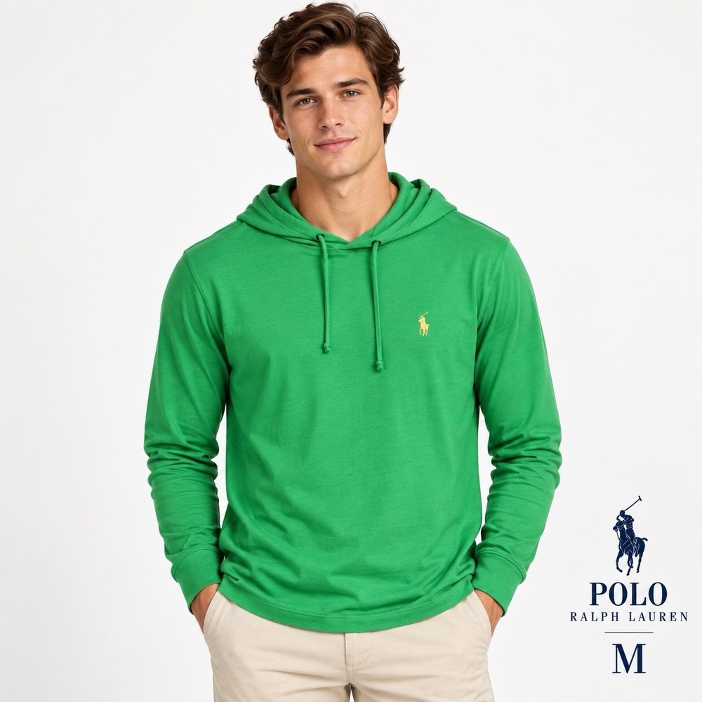 Polo Ralph Lauren Jersey Hooded T Shirt Men's M Green Cotton Yellow Pony NWT $69